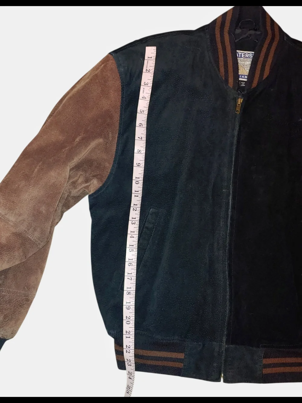 Men's Two-Tone Suede Bomber Jacket - Black & Brown